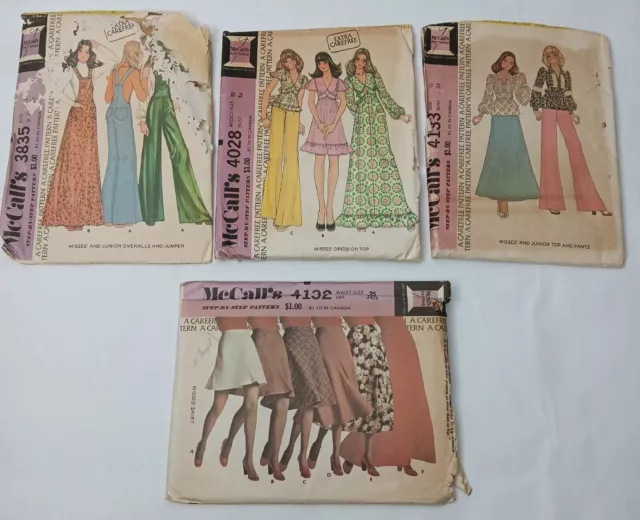 Vintage 1970s McCalls Sewing Pattern Lot of 4 Misses Jr Size 12 Cut Read Listing