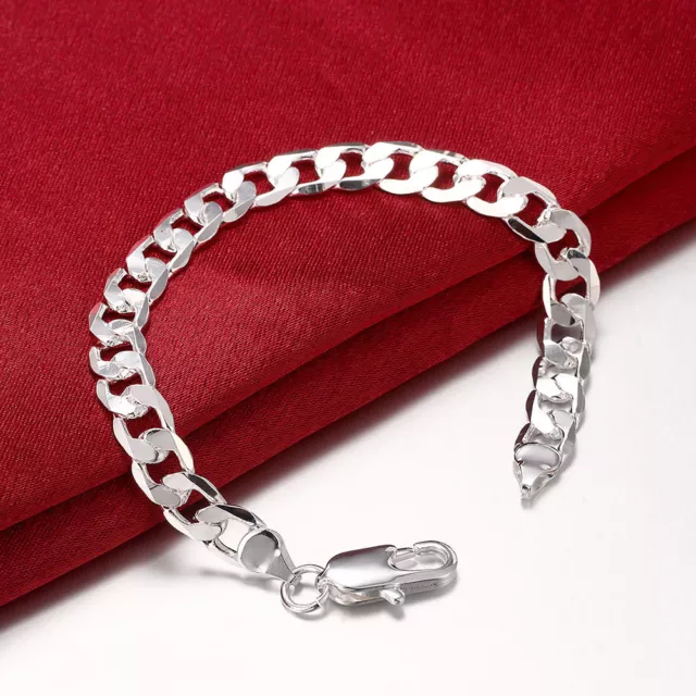 925 Sterling Silver Filled Classic Women's 8MM Solid Curb Chain Bracelet Bangle 3