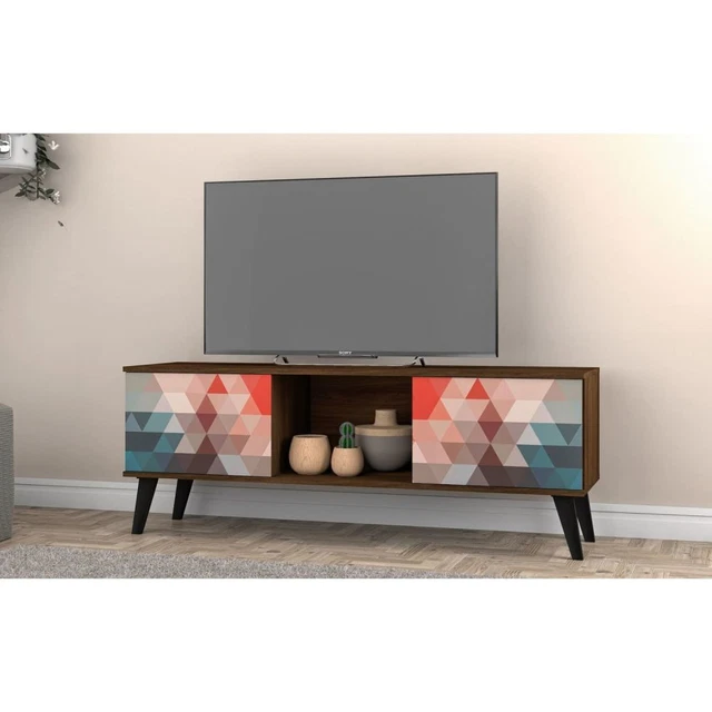 Manhattan Comfort Doyers 53.15 Mid-Century Modern TV Stand in Multi Color Red