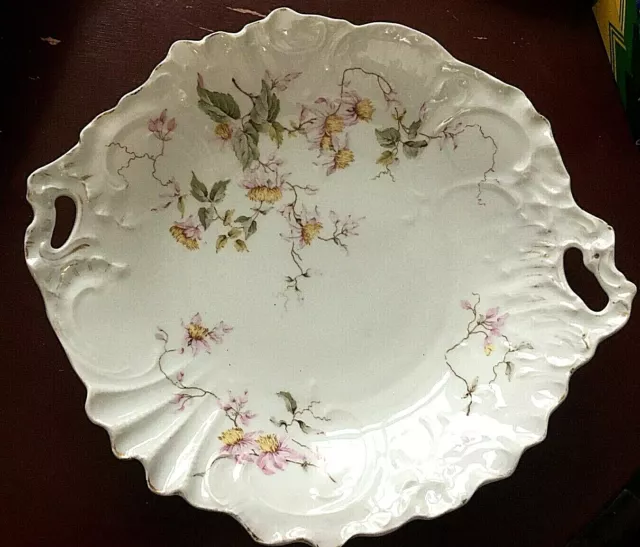 C.T. Altwasser Antique Floral Porcelain Dish 12"x 2" Hand-tinted pre-1910 EUC