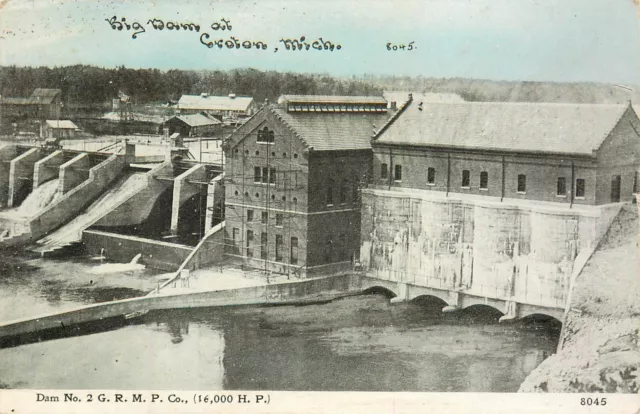 CU Williams Postcard Big Dam at Croton MI Newaygo County