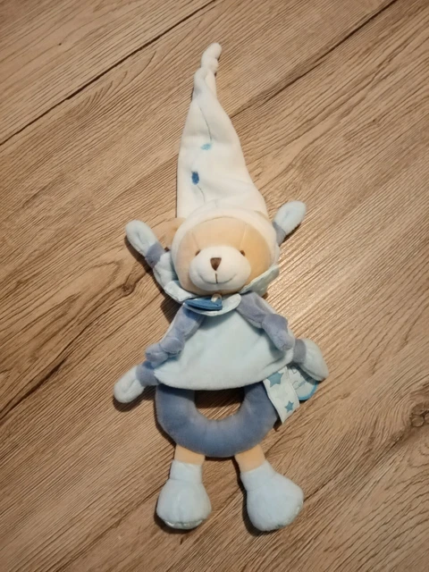 Doudou Et Compagnie Ours Hochet Petit Chou Bleu Blanc Etoile Bonnet