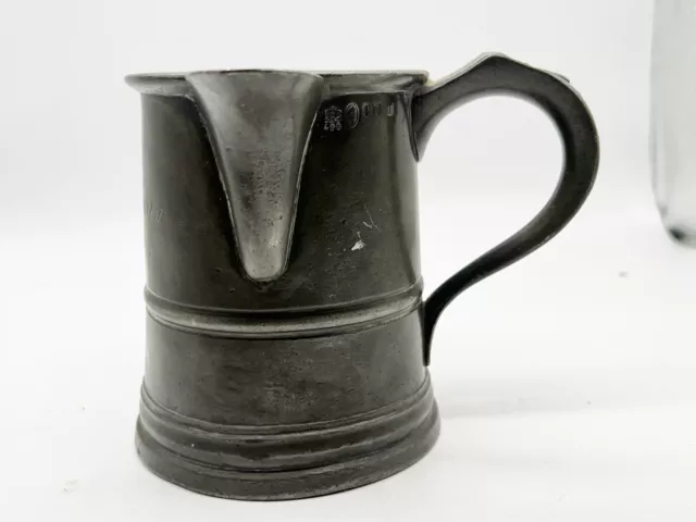 Antique Signed Georgian Pewter Tankard With Pouring Spout 1 Pint