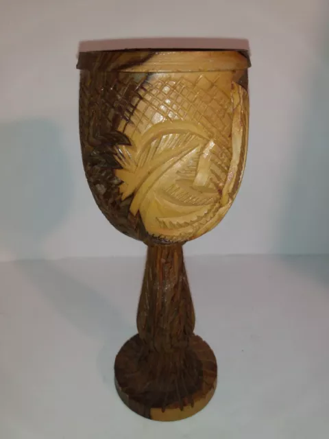 Vintage Solid Olive Wood Goblet Chalice Carved 8" tall Unique Collectible Gothic