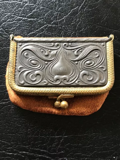 Antique Silver/Leather Advertisement Coin Purse,Victorian,Jamestown, NY,Hardware