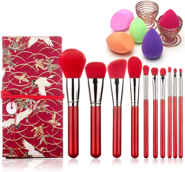 Set Di Pennelli Da Trucco per Trucco 10 Pezzi, Colore Rosso, Pennello per Fondot