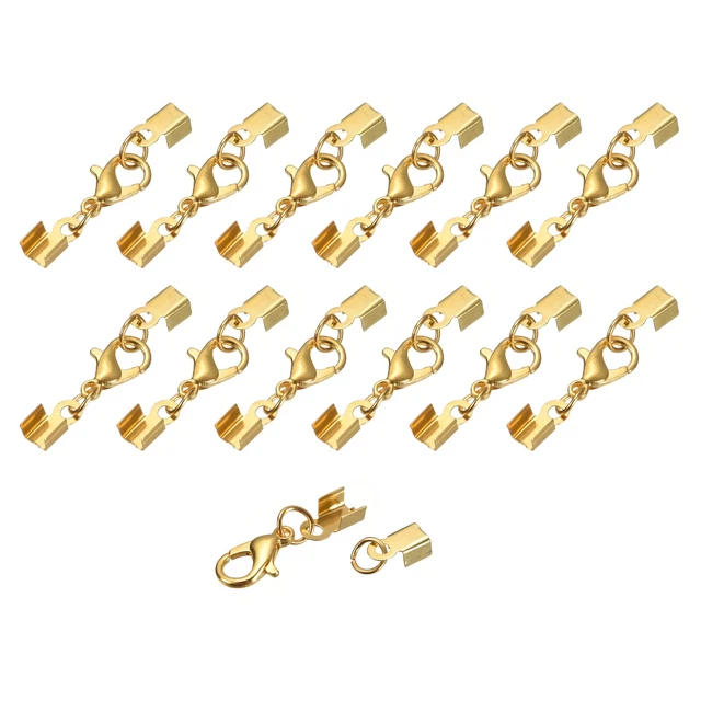 40Set 3.5mm Umklappbare Kordelenden mit Karabinerhaken Klammern Endkappen Gold