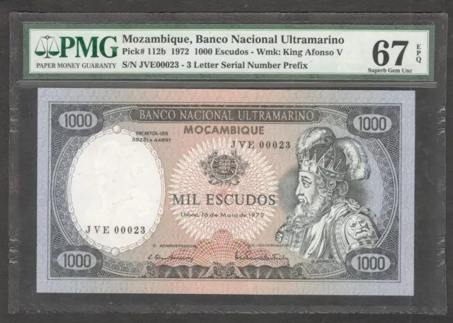 Mozambique 1,000 1000 Escudos 1972 P-112b King Afonso V PMG 67 EPQ Super GEM UNC