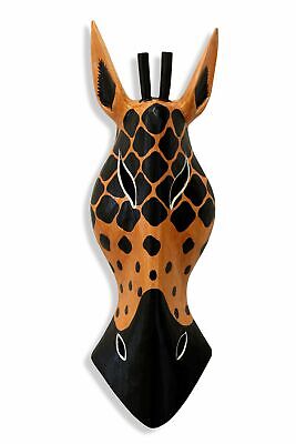 Wooden Tribal Giraffe Mask Orange Black Hand Carved Wall Hanging Sculpture Mask