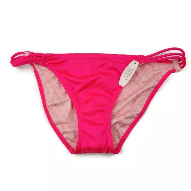 Victoria Secret Swim Bikini Bottom Large Strappy Cheeky Solid Neon Pink Medium