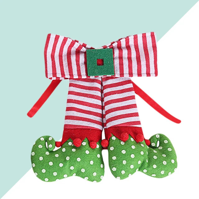 Árbol de Navidad relleno de felpa roja verde a rayas verde pierna de elfo