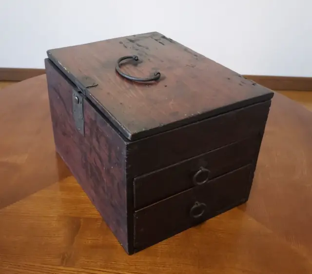 Japanese antique Edo period wooden inkstone box chest of drawers with 2 drawers.