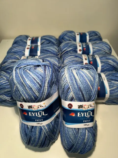 Eylul Print Wool Knitting Crochet Variegated Beautiful Colours 10 x 100g