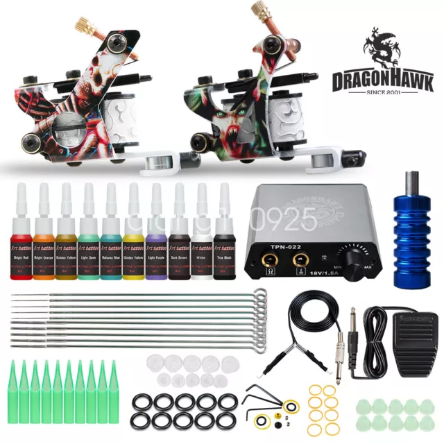 Dragonhawk Tattoo Kit Supplies Equipment Machine Color ink Needle Power Tip Grip