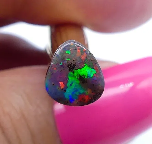 Australian Boulder Opal Solid Natural Opal Green Blue Red 8x7mm 1ct 11363