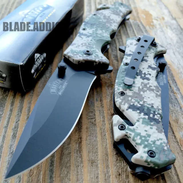 Military Camo Combat Tactical Spring Assisted Open Rescue Pocket Knife Blade NEW