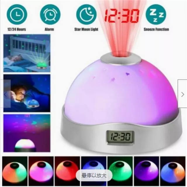 Led Digital Projector Alarm Clock 7 Color Time Display Night Light Clock