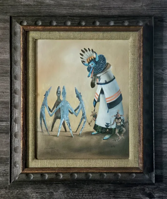 1974 Original Robert Yellowhair Kachina Oil Painting Signed Framed 22.5" x 19"