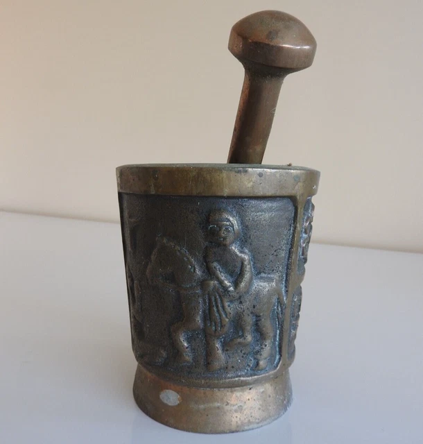 Mortier En Bronze Ancien - XVIIIe-XIXe Siècle - À Mascaron - Apothicaire Vintage
