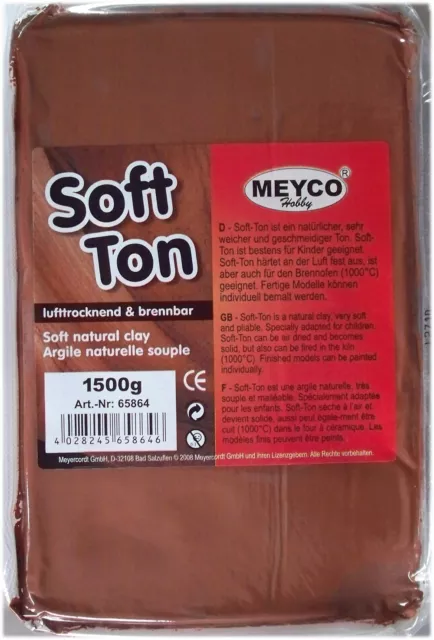 1,5 Kg Soft Ton  terracotta Modelliermasse Knetmasse lufthärtend, brennbar