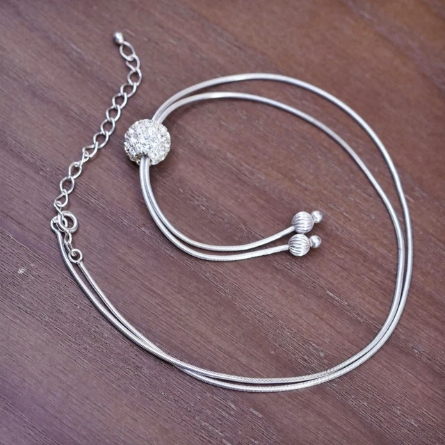 17+1”, Sterling silver necklace, 925 snake chain with cluster Cz bead pendant