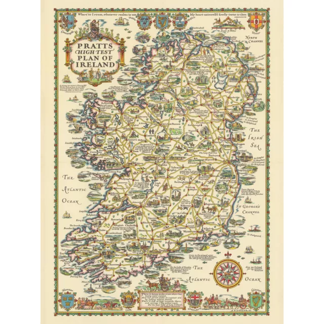 Map Taylor 1933 Pratts High Test Plan Ireland XL Wall Art Canvas Print