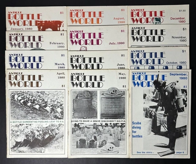 Antique Bottle World 1980 Complete Set Of 12 Monthly Booklets 32 Pages Each