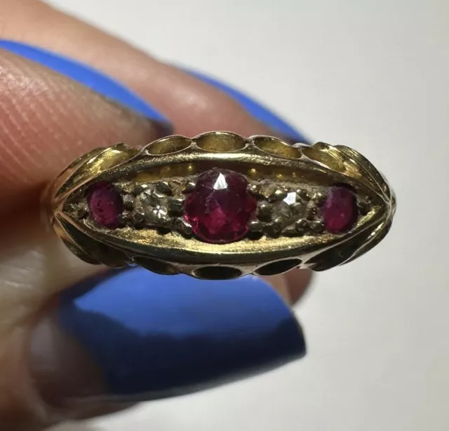 Vintage E&W Original Rot Rubin Diamant 18K Gelbgold 1.8g Größe 6 Ring G1