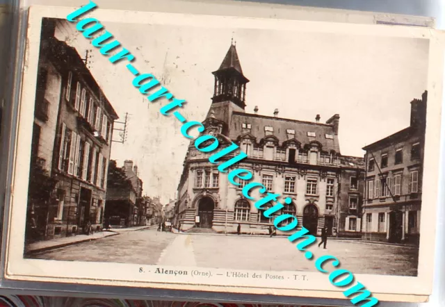 Cpa Animé 61 Orne Alencon, L'hotel Des Postes Place 1938 Carte Postale Normandie
