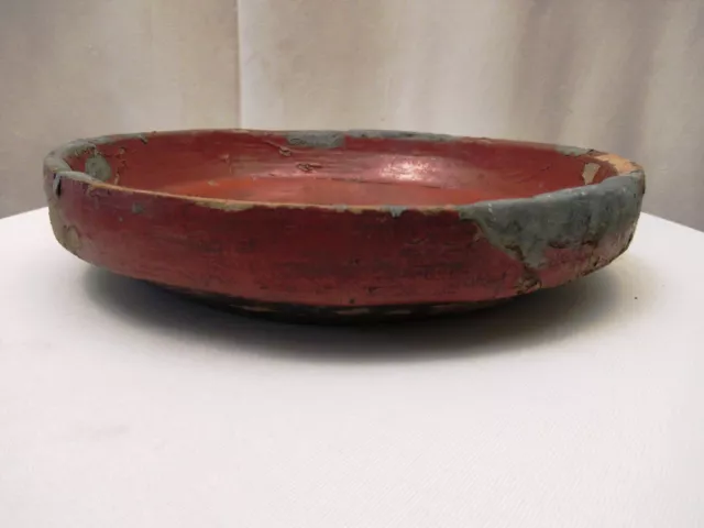 Antique Burmese Lacquerware Old Lacquer Plate Tray Round Red Wooden Rare Old "11 3