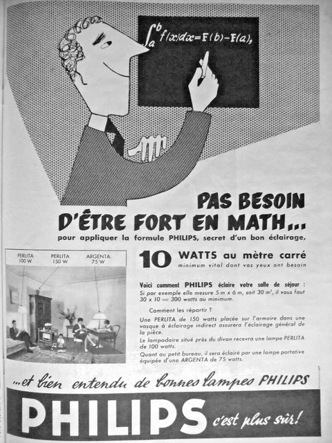 Publicité De Presse 1955 Philips Secret D'un Bon Éclairage Perlita Ou Argenta