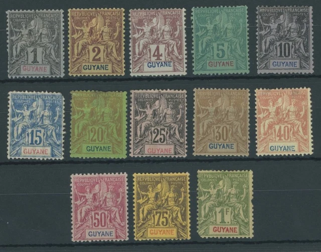 FRANZÖSISCH-GUYANA 1892, Kolonialallegorie, Falzreste, Satz in unterschiedlicher