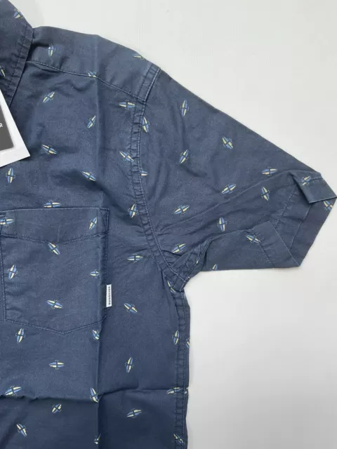 $45 Quiksilver Boy’s Bored Snap Mini Motif Short Sleeve Shirt Blue Size L/14 2