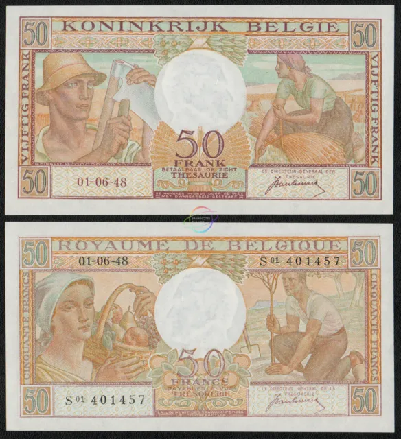 BELGIUM 50 Francs 1948 P-133a AUNC Almost Uncirculated