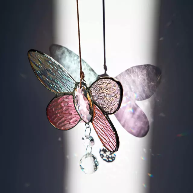Stained Glass Butterfly Wall Hanging Window Suncatcher Decor Rainbow Pendant