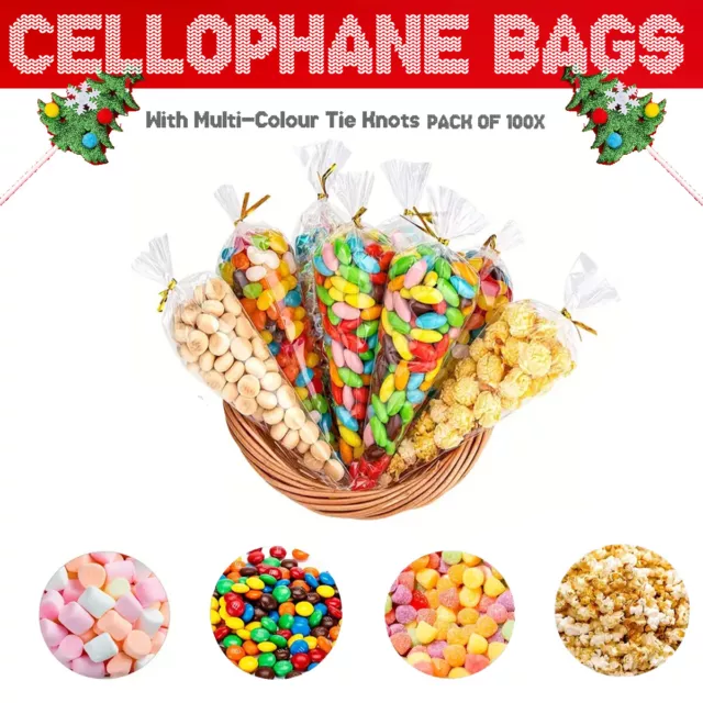 100 Clear Cello Cone Large Bags For Sweet Treat Candy Party Cellophane Cone