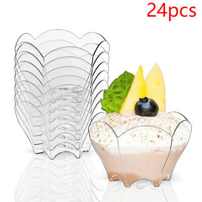 24 piezas Taza de postre transparente mini helado espuma con flores de plástico. Qz