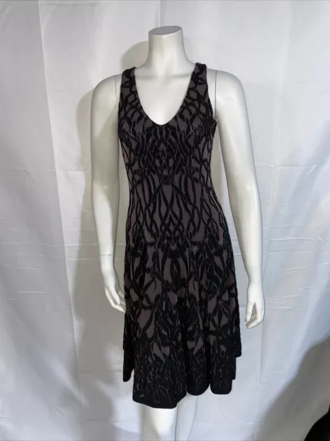 Zac Posen Fit Flare Lace Cocktail Dress  Knee Length V Neck Black S