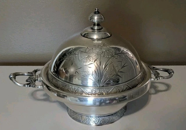 【Hartford Silver】ベリーのティーキャディー【シルバープレート】 VTG HARTFORD SILVER Plated Candy Dish W/Handle Bow, Floral