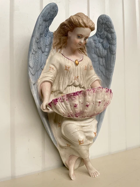 A beautiful bisque Porcelain Angel Gothic Revival holy water font 2