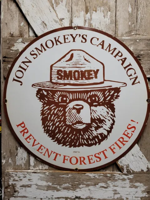 Vintage Smokey Bear Porcelain Sign 1953 Prevent Fires Forest Service Park 30"