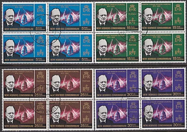 NEW HEBRIDES 1966 Churchill set blocks of 4 fine used......................54817