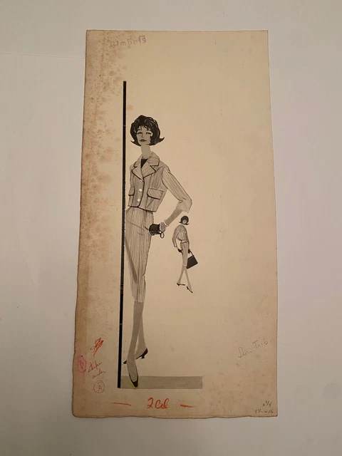 K) Vintage Gimbel Brothers Dept Store 1960s Women's Skirt Suit Fashion Drawing