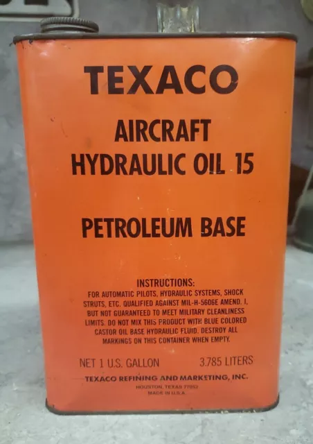 Texaco Aircraft Aviation Hydraulic Oil 15  Gallon Empty