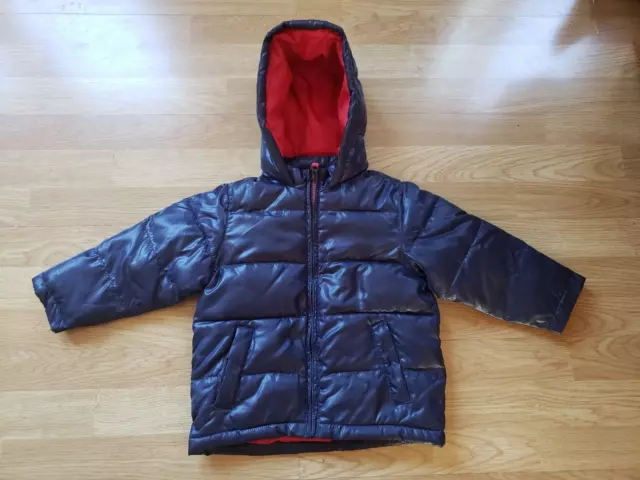 Toddler Boys M&S Navy Hooded Winter Jacket Coat Age 18-24 Months, Excellent Cond