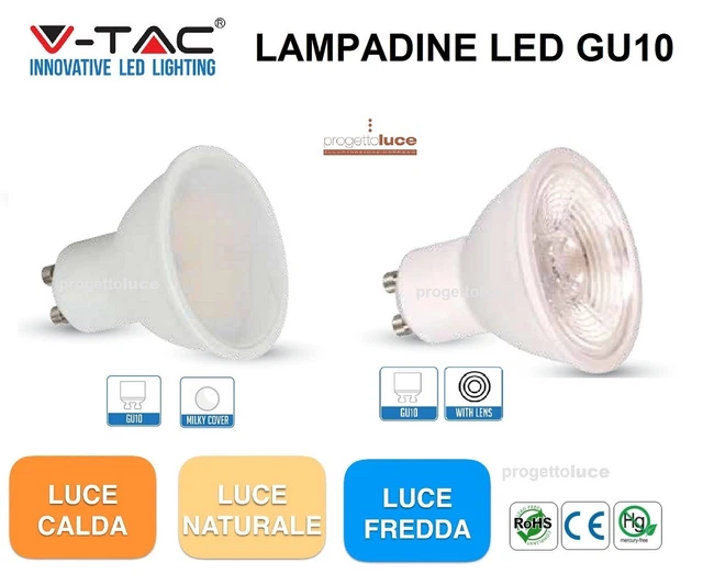 Lampadina Faretto Led Gu10 4,5W 6,5W 8W 10W  V-Tac Spot Gu10 Bulbo Faro