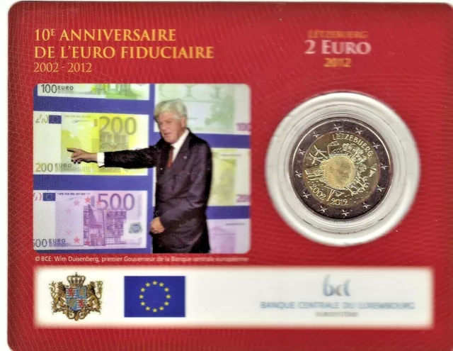 Coincard 2 Euro BU LUXEMBOURG 2012 - Les 10 ANS DE L'EURO, 2 € Commémorative UNC