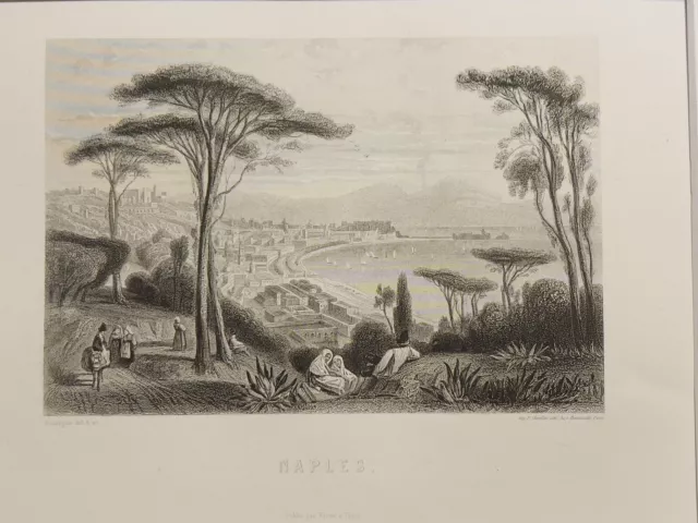 Antiquarische Stahlstich 1850 Italiy Neapel Naples Vieau Lithographie Kunstdruck