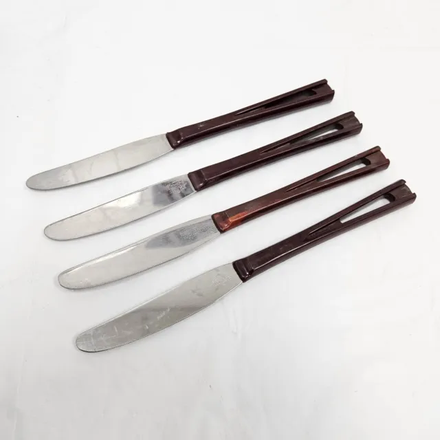 4 Vintage MCM Stanhome Stainless  Bakelite Handles Serrated Steak Knife Knives