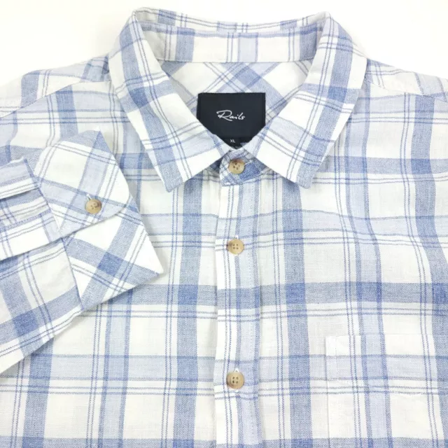 $148 Rails Wyatt White & Blue Plaid Long Sleeve Flannel Shirt Mens Size XL